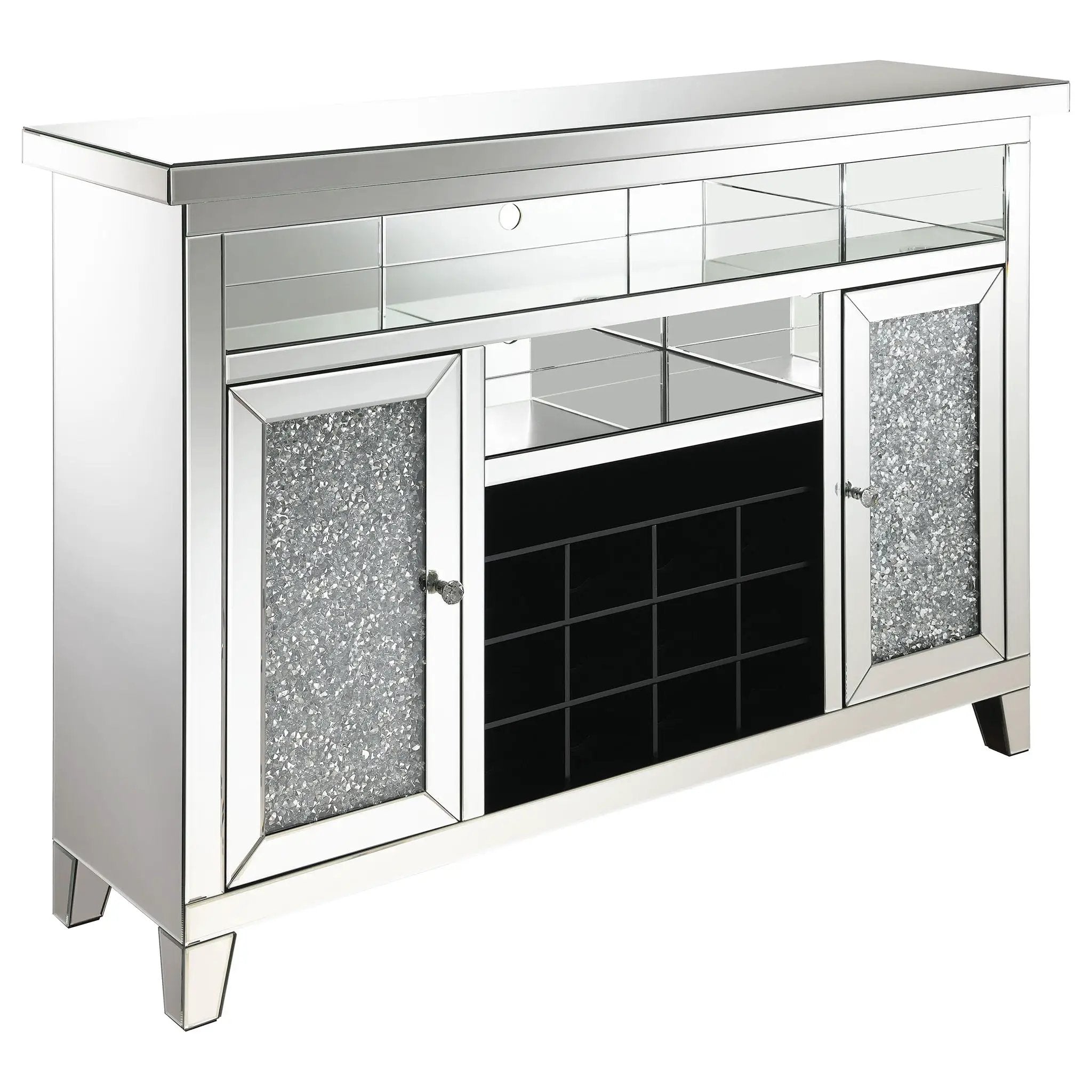 Melinda 2-door LED Mirrored Wine Storage Bar Cabinet Silver by Unique Piece Furniture
