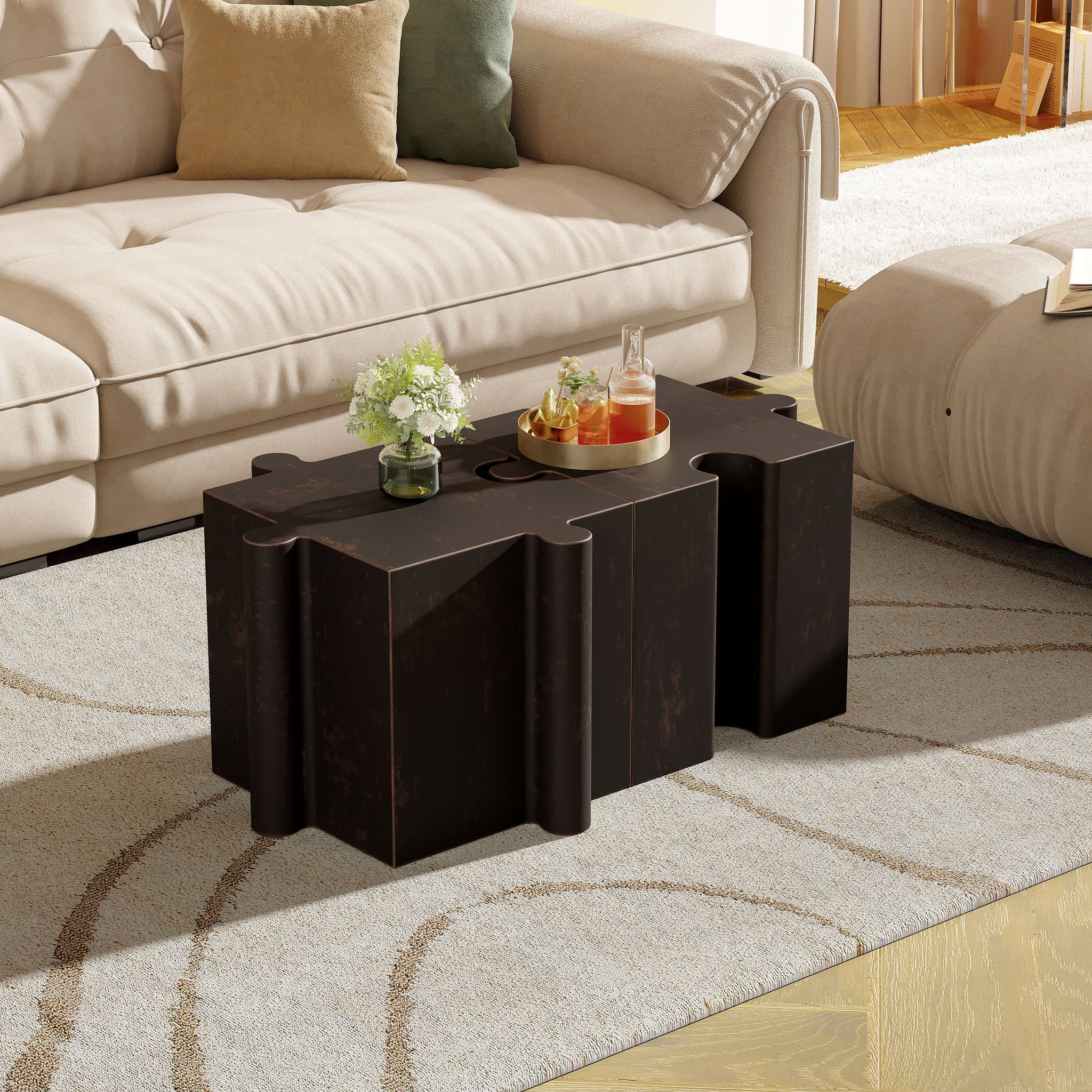 Puzzle Art Side Table, Modular Concave Edge MGO Table by HouseOfZazla