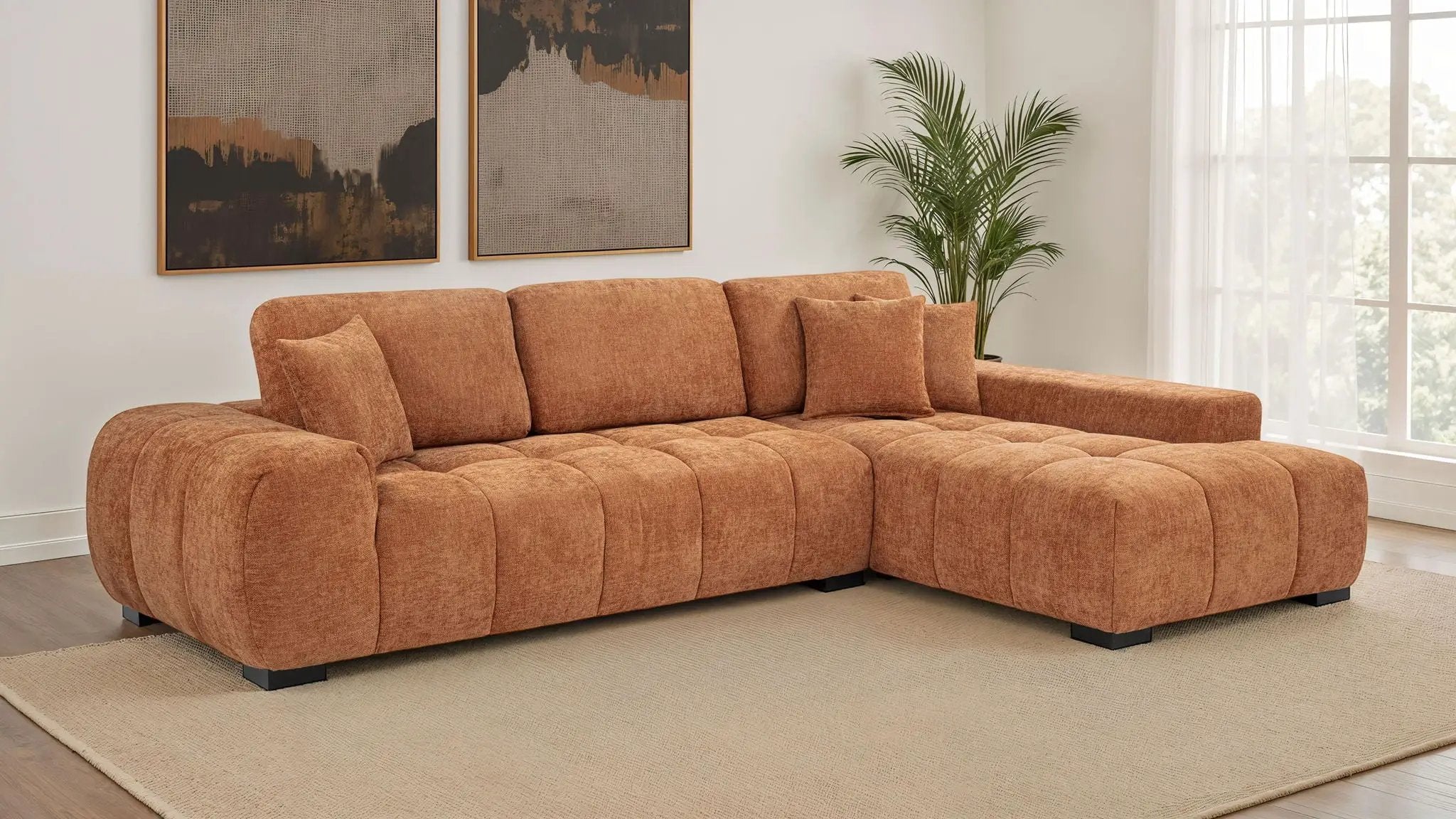 Octavia Upholstered Sectional Chaise Sofa Orange by Unique Piece Furniture