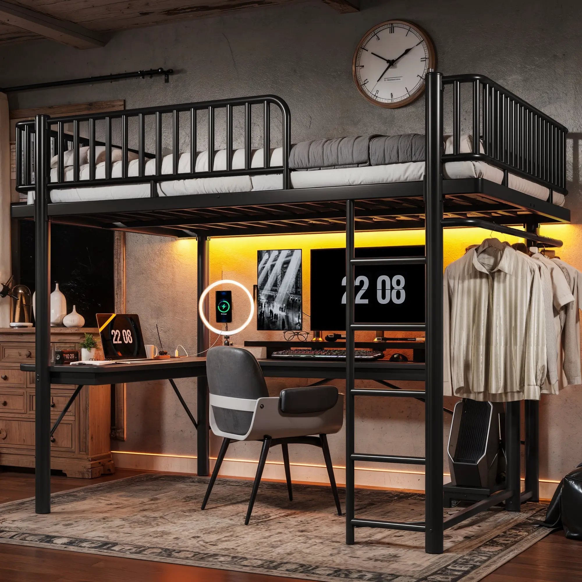 Queen Loft Bed with L-Shaped Desk by HouseOfZazla