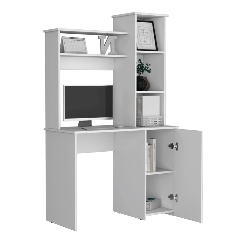 Carson Computer Desk with Hutch, Single Door Cabinet, and Shelves by HouseOfZazla