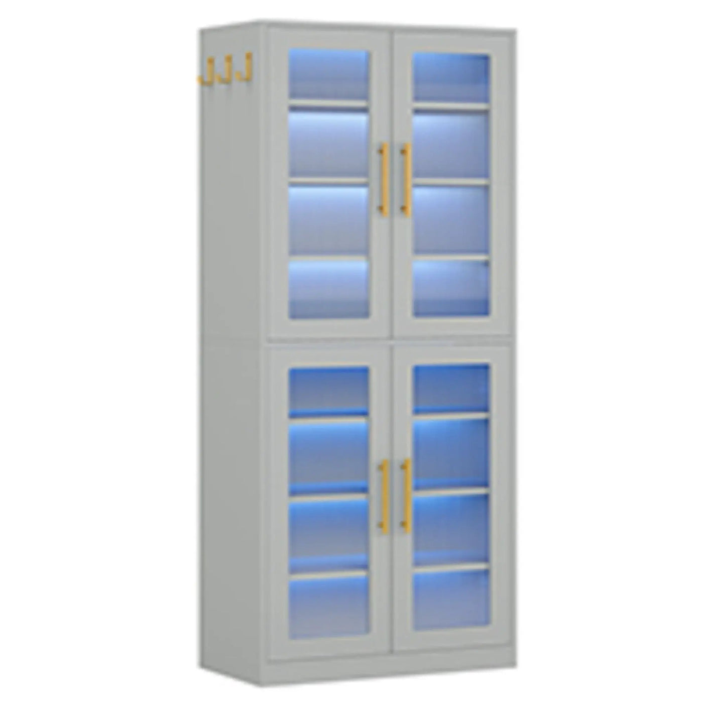 Bookcase With Doors And LED Lighting, 8 Adjustable Shelves Storage Cabinet by HouseOfZazla