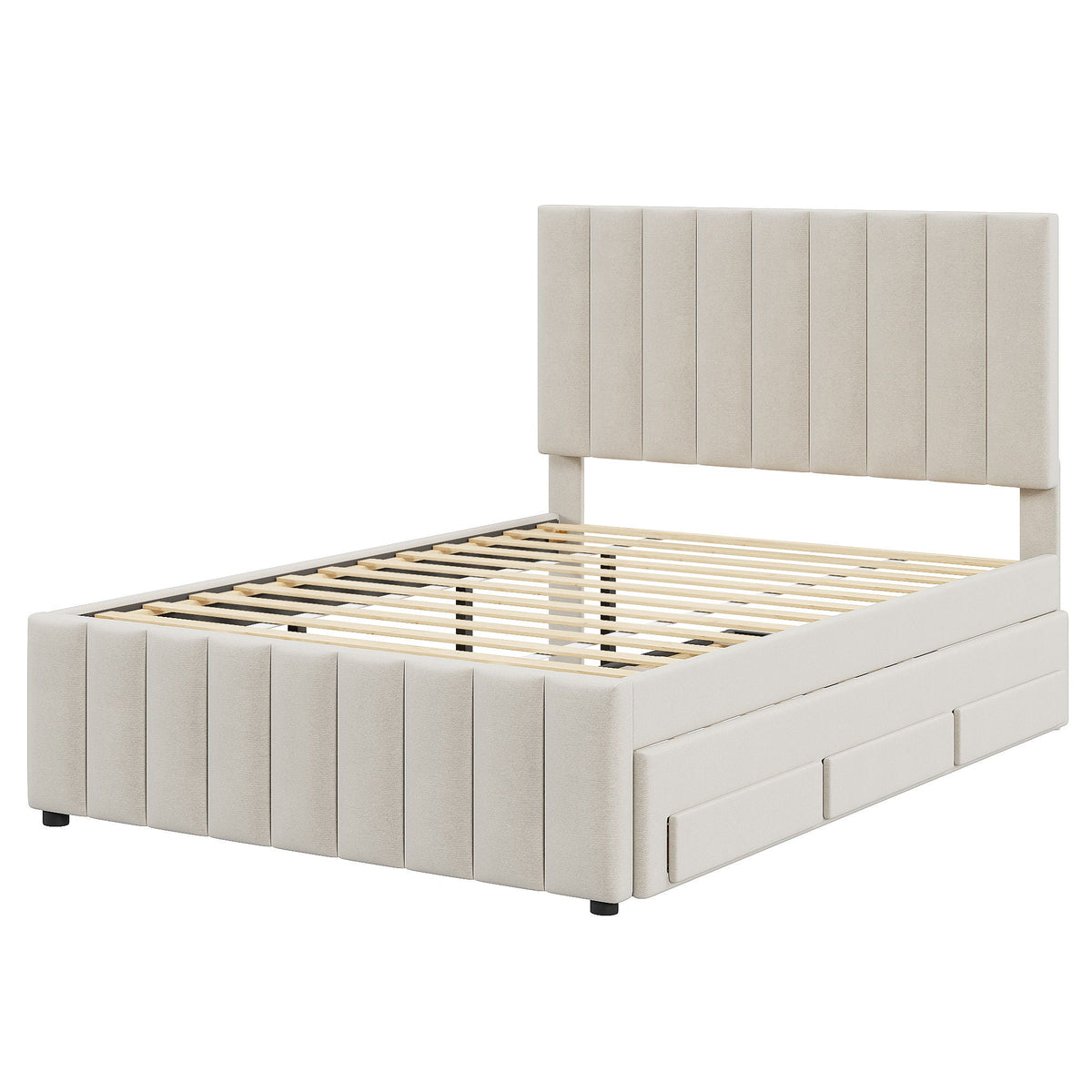 Upholstered Platform Bed With Twin Size Trundle And 3 Drawers, photo 10 of 14