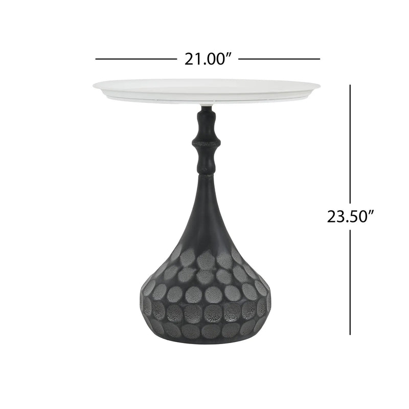 Accent Metal Coffee Table, Pedestal Table for Living Room, Hand-Hammered Texture, White+Black by HouseOfZazla