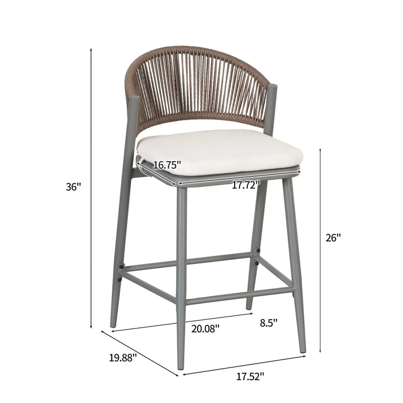 Outdoor 26" Counter Height Metal Frame Counter Stools With Scallop Shaped Backrest & Water Resistant Cushions by HouseOfZazla