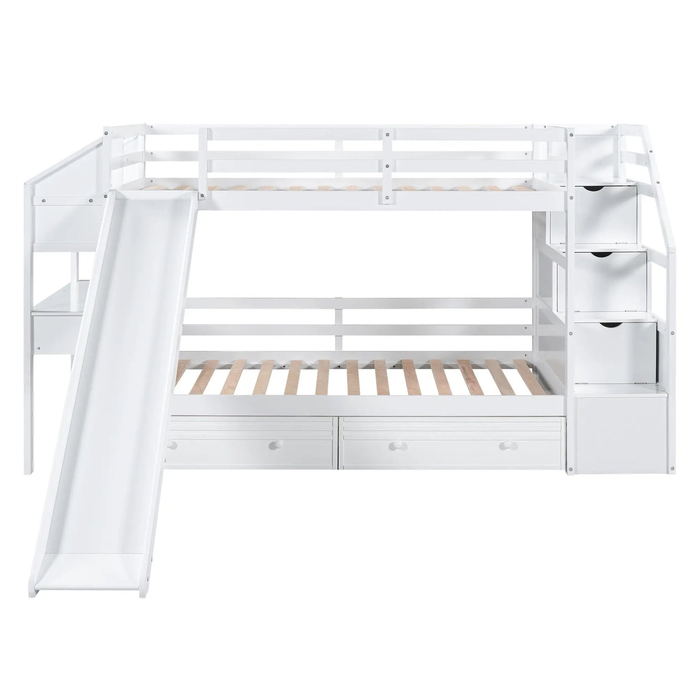 Bunk Bed With Storage Staircase, Slide, Desk, Drawers, And Shelves by HouseOfZazla