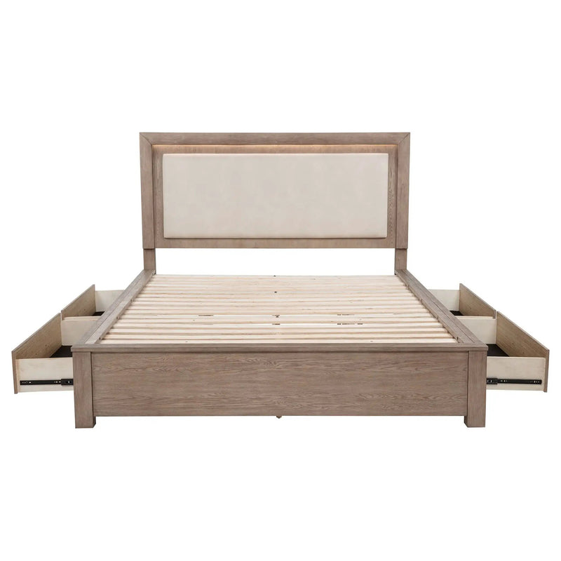 Kenora 56-inch Eastern King LED Storage Bed Barley Brown by Unique Piece Furniture