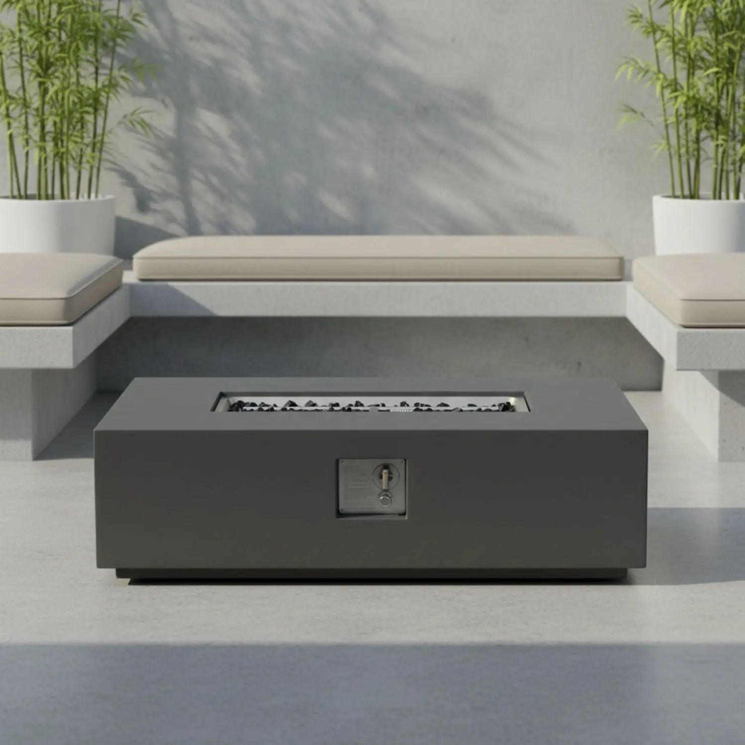 Volon - Rectangular Fire Pit Table, Propane Powered, 50,000 BTU - Light Gray by HouseOfZazla