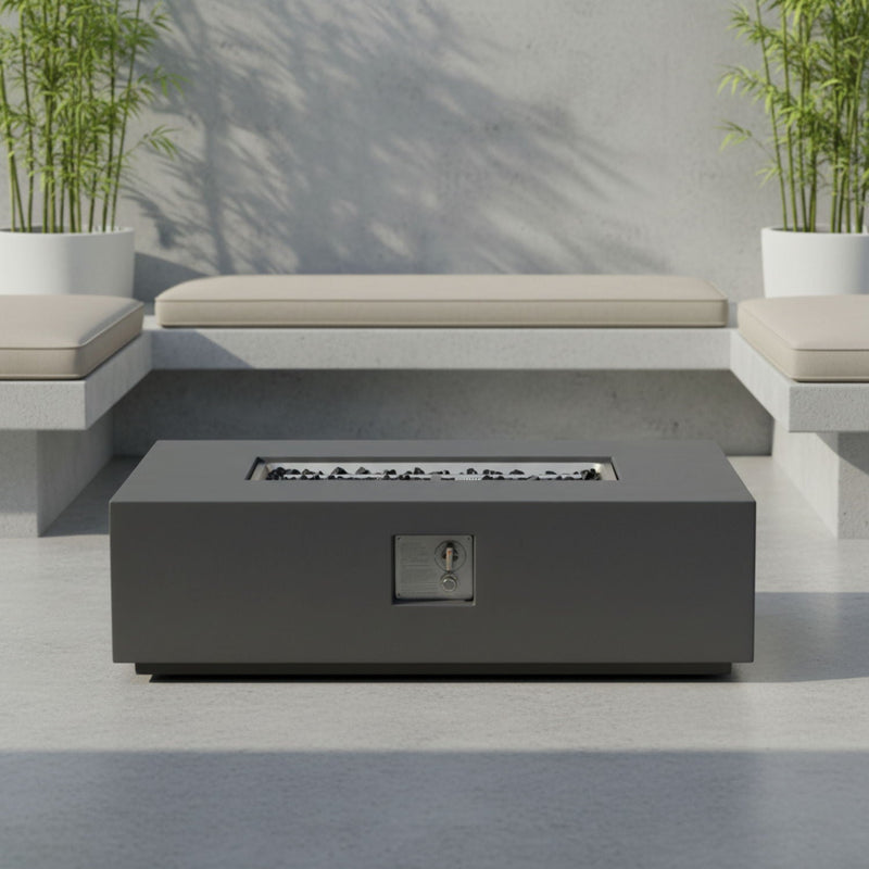 Volon - Rectangular Fire Pit Table, Propane Powered, 50,000 BTU - Light Gray by HouseOfZazla