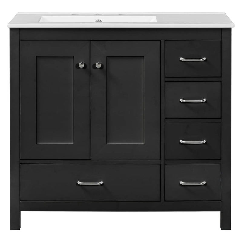 Bathroom Vanity With Ceramic Sink Combo, Abundant Storage Cabinet 2 Soft Close Doors And 5 Drawers by HouseOfZazla