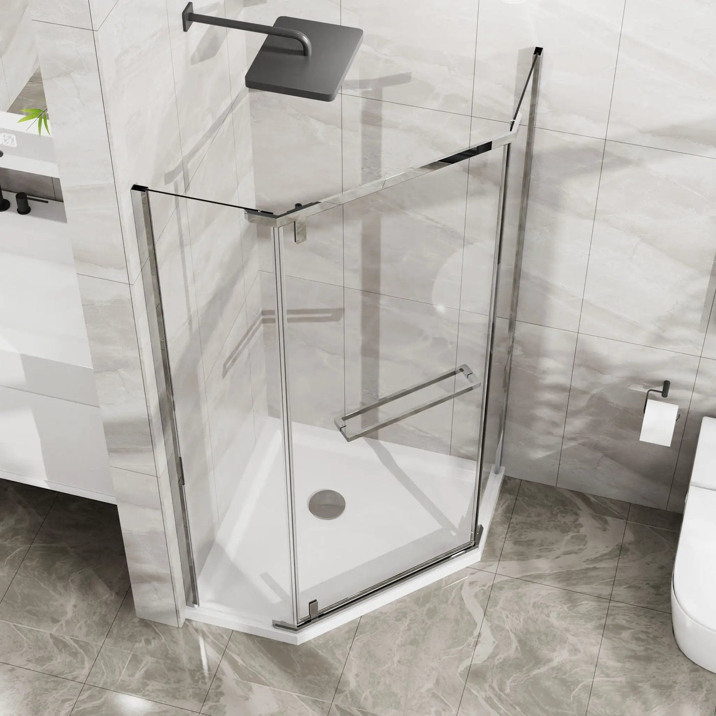 Durable Hardware Neo Angle Frameless Shower Door With Acrylic Base Combo by HouseOfZazla