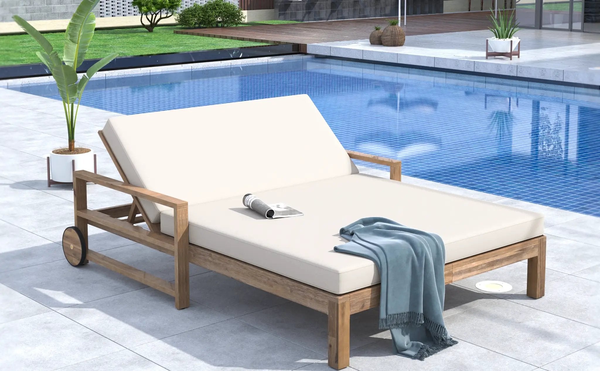 TREXM 1-Piece Farmhouse Wooden Outdoor Sunbed for 2 by HouseOfZazla