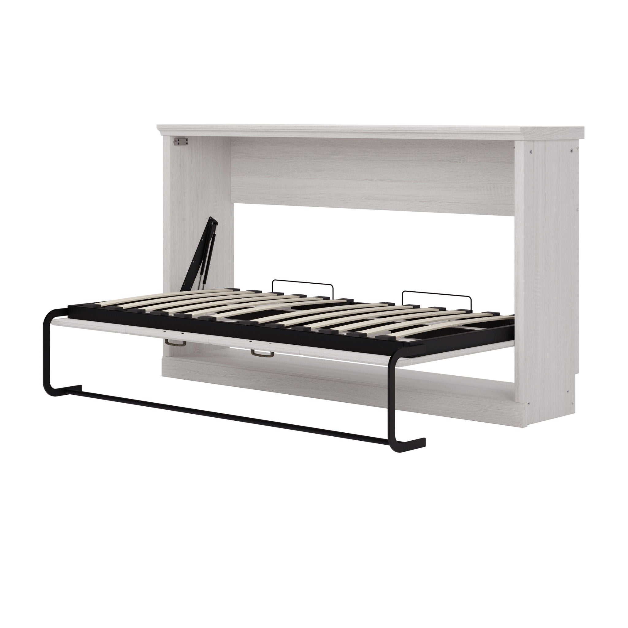 Twin Size Horizontal Murphy Bed With Dual Piston System, Space Saving Wall Bed Folds Into Cabinet - Rustic White by HouseOfZazla
