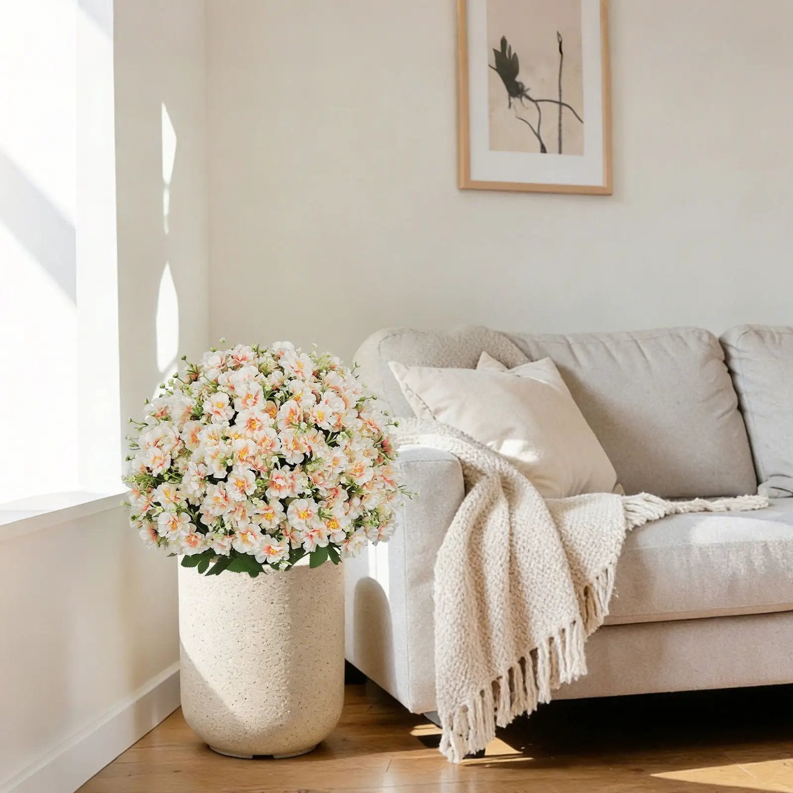 Artificial Snow Lotus Potted Plant, Artificial Floral Decor For Indoor & Outdoor Spaces - White / Pink by HouseOfZazla