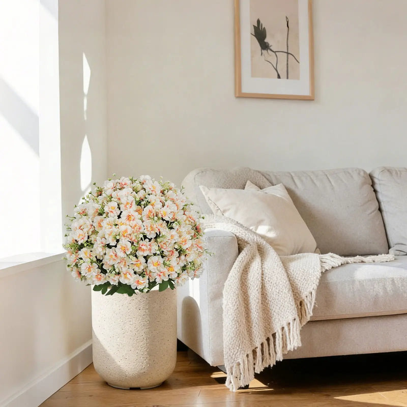 Artificial Snow Lotus Potted Plant, Artificial Floral Decor For Indoor & Outdoor Spaces - White / Pink by Unique Piece Furniture