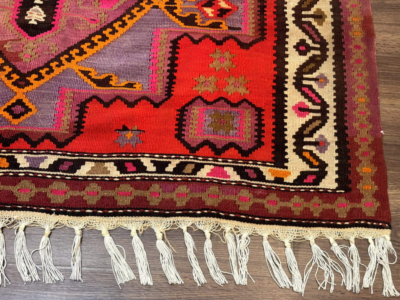 Persian Kurdish Zarand Kilim Rug 5x9, Red, Geometric Medallions, Wide Runner by Jewel Rugs