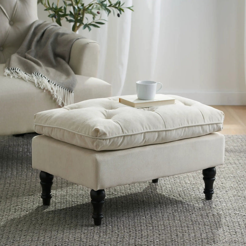 Lofton Pillow Top Ottoman With Button Tufting - Cream by HouseOfZazla