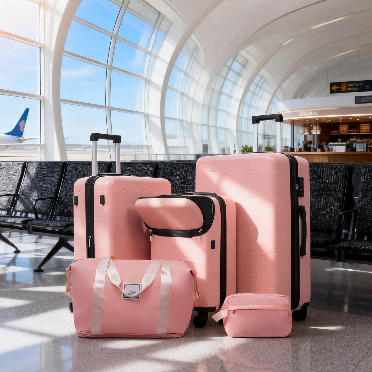 Hardside Luggage Set 5 Piece with Bags,20IN Half-opening Carry on Luggage with USB Port, Expandable 24IN 28IN Luggage with Double Spinner Wheels TSA Lock, photo 9 of 10