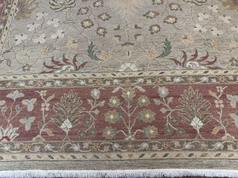 Large Turkish Soumak Rug 10x14, Flatweave Dhurrie, Handmade, Light Green and Salmon by Jewel Rugs