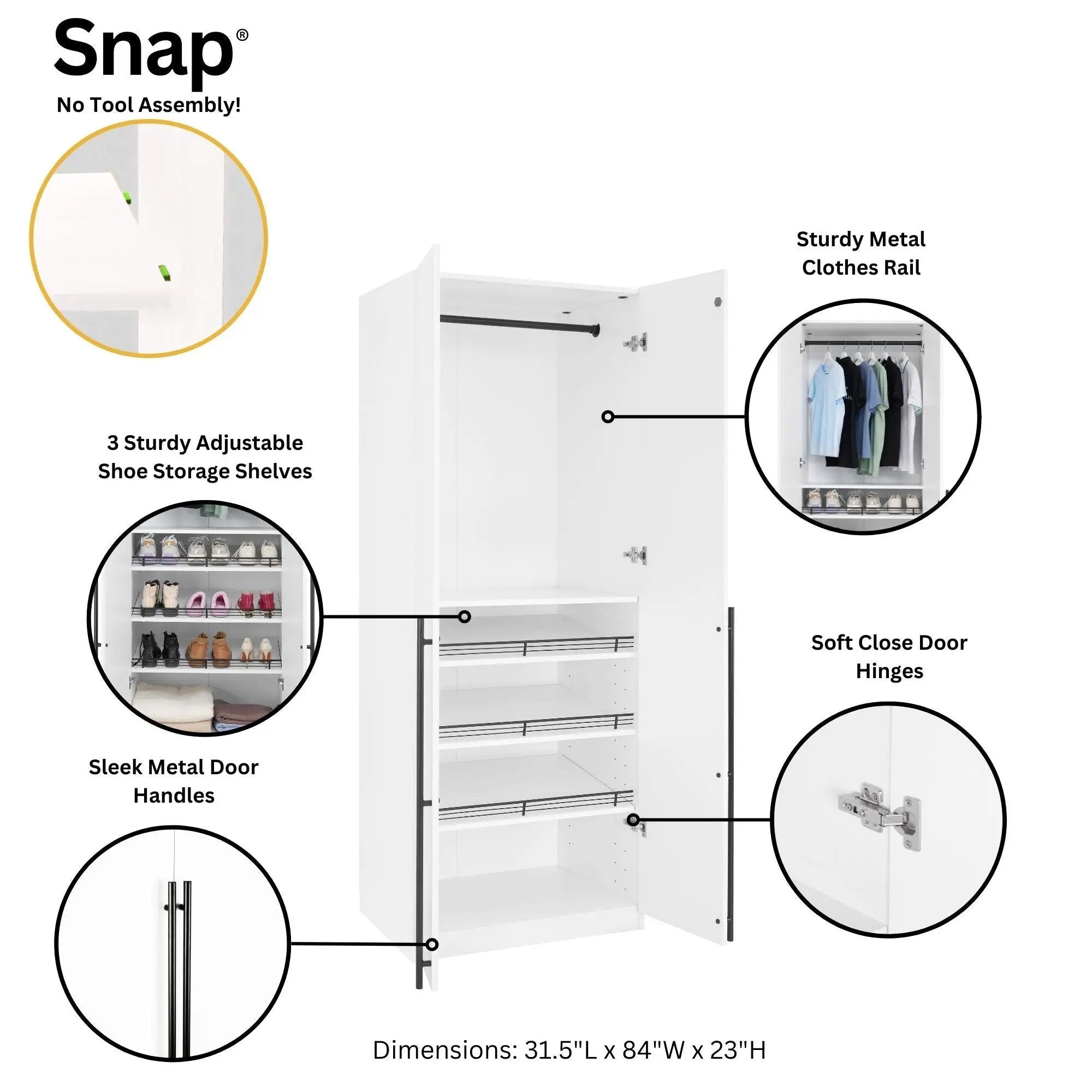 Lee - Free Standing Wardrobe Closet With Adjustable Shoe Shelves by HouseOfZazla