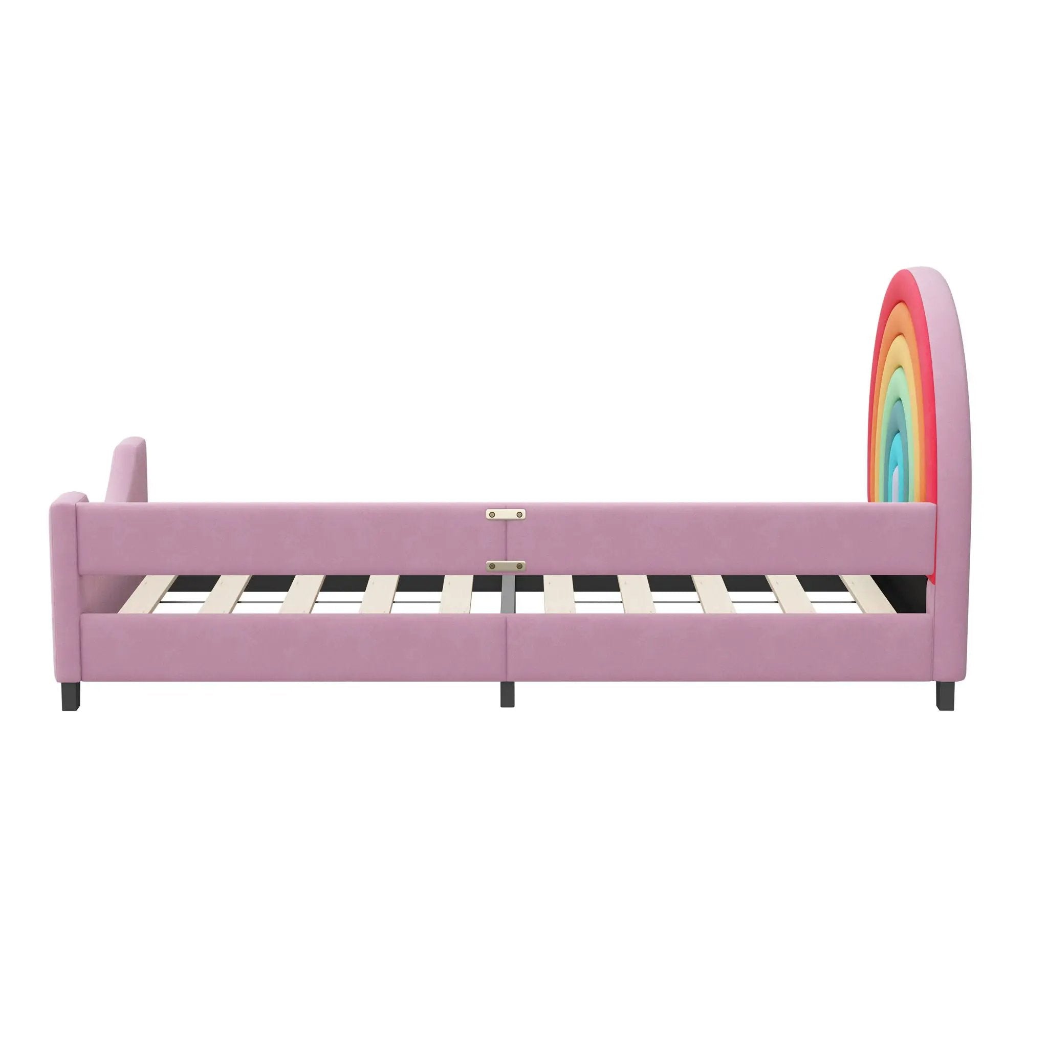 Rainbow Upholstered Twin Daybed Low To The Ground Design Cute Style Princess Bed - Colorful / Pink by HouseOfZazla