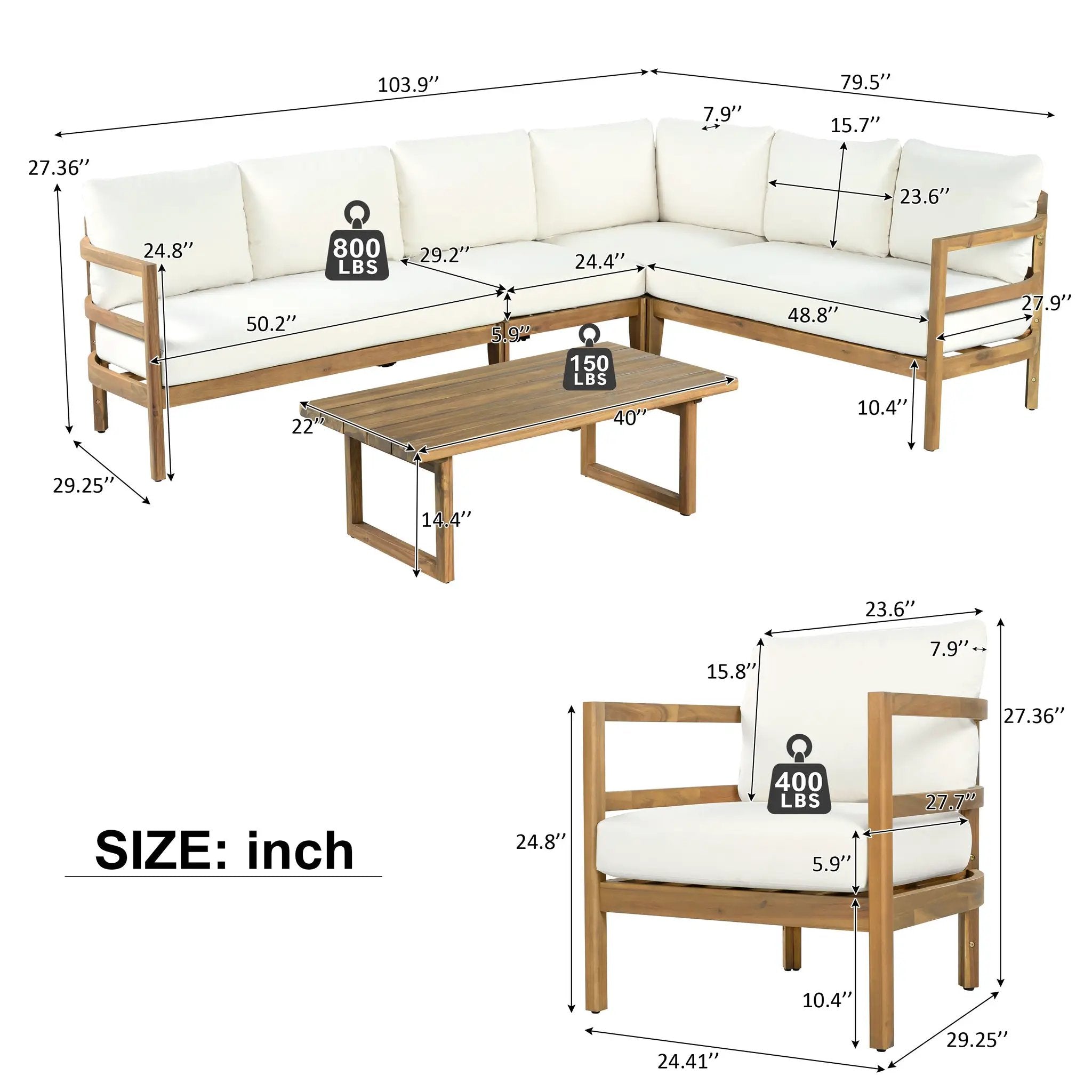 Outdoor Acacia Wood 7-Seater Sectional Sofa Set by HouseOfZazla