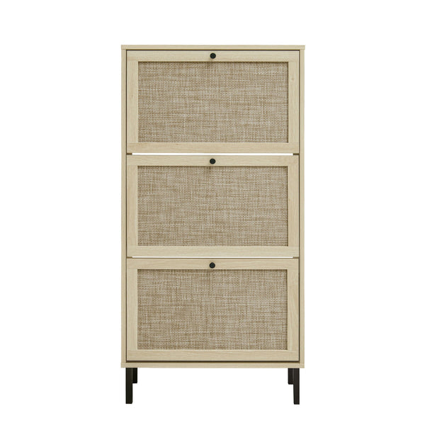 Modern Rattan 3 Door Shoe Rack Cabinet For Entryway, photo 2 of 14