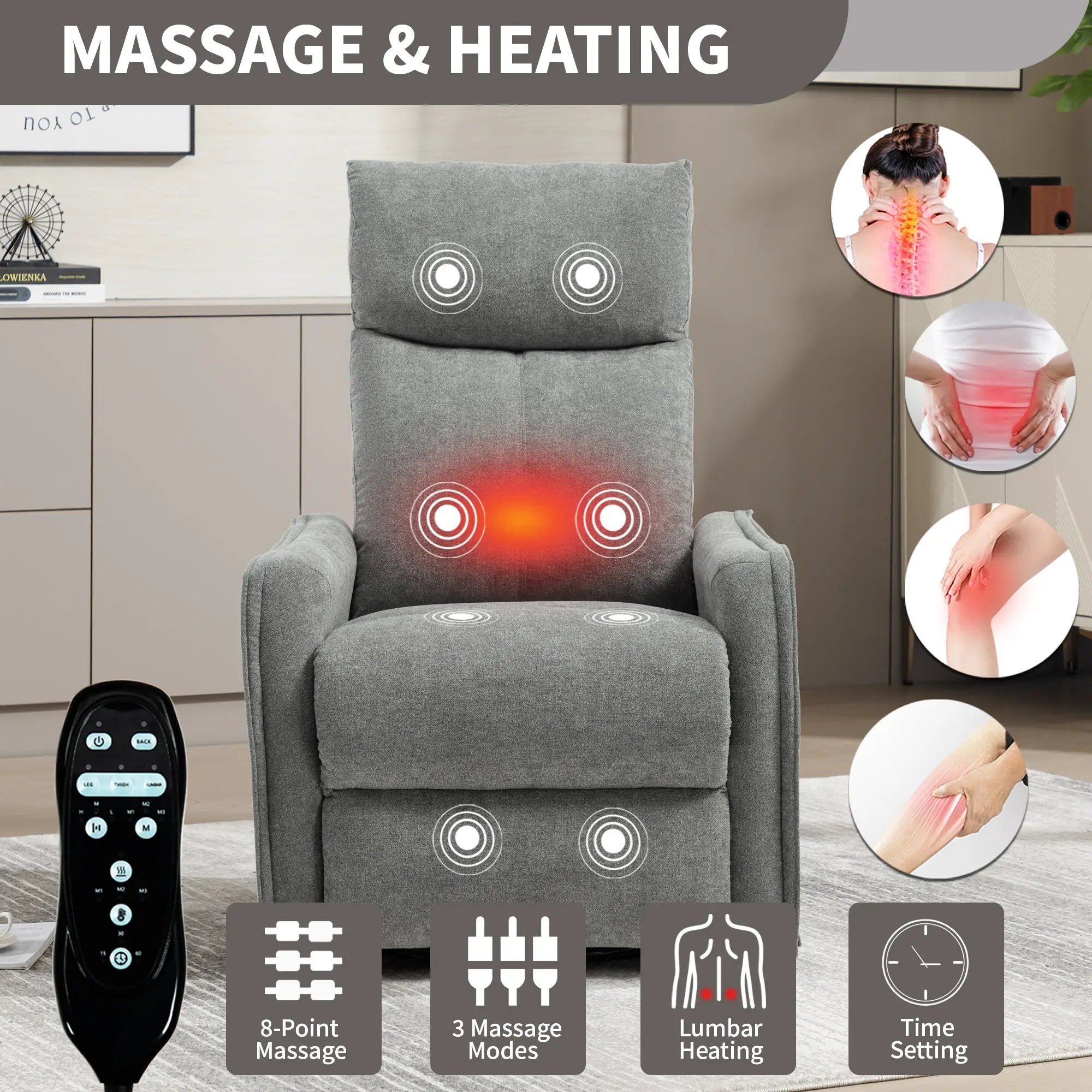 Heat Massage Manual Recliner Chair with Rocker and Swivel by HouseOfZazla