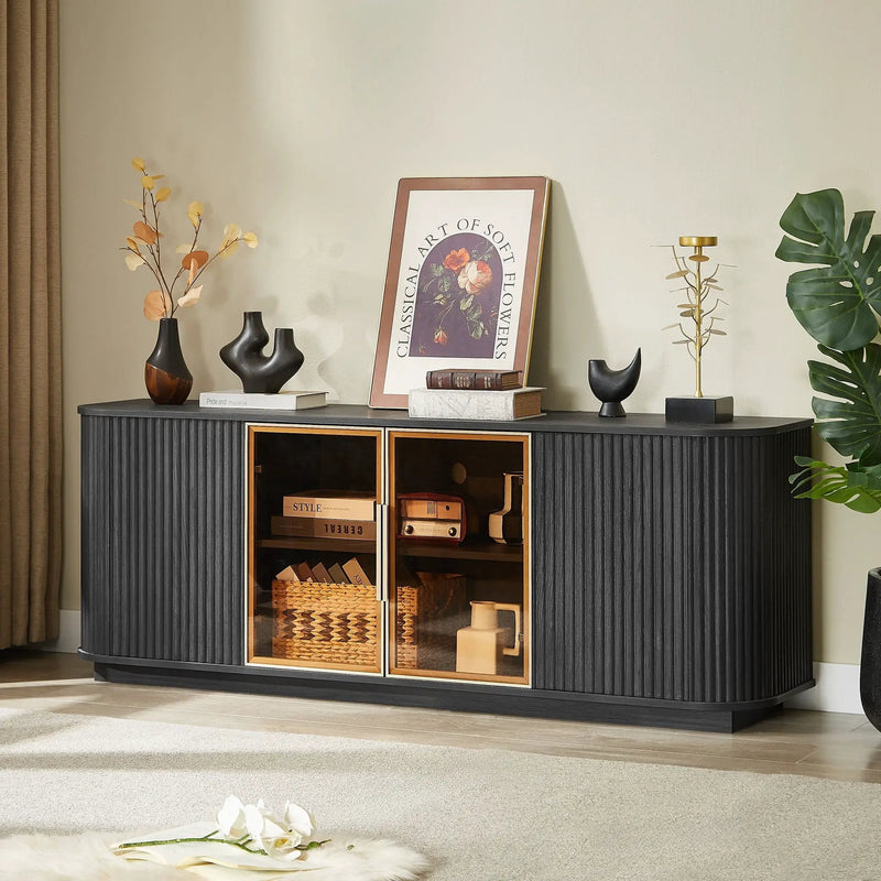 Modern 64" Wavy TV Cabinet With LED Lights - Black