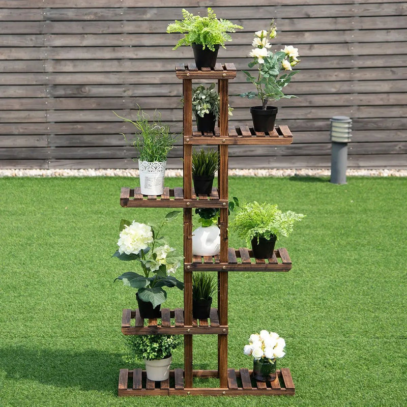 6 Tier Garden Wooden Shelf Storage Plant Rack Stand by DirectDeals