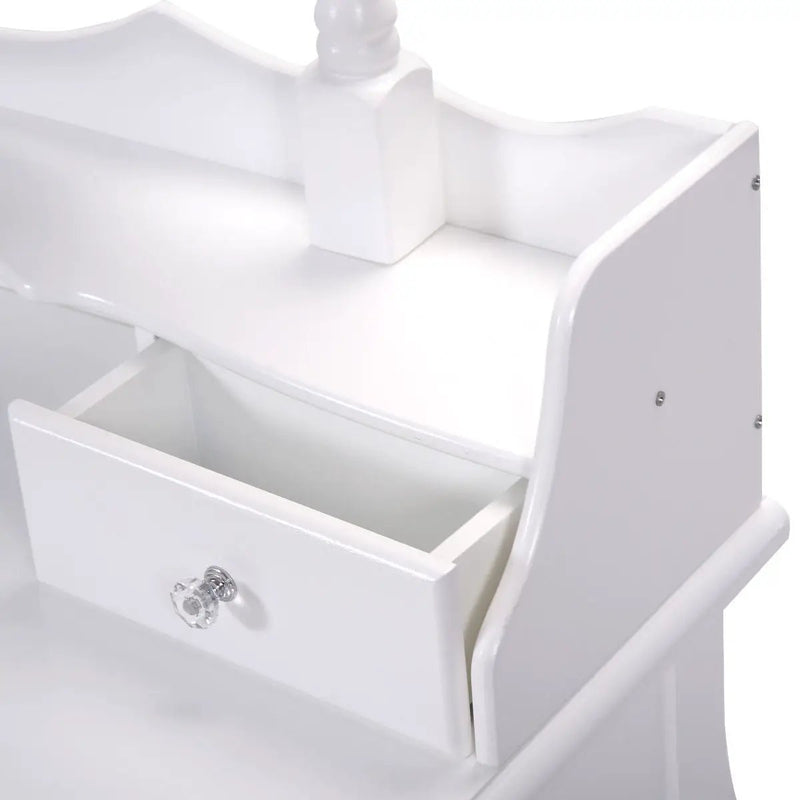 Vanity Table Set with Cushioned Stool with 360¬∞ Rotating Oval Mirror and Three Drawers-White by DirectDeals