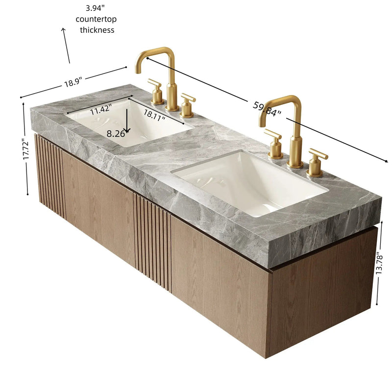 MURI 60" Bathroom Vanity & Sink, Floating Storage Cabinet by HouseOfZazla