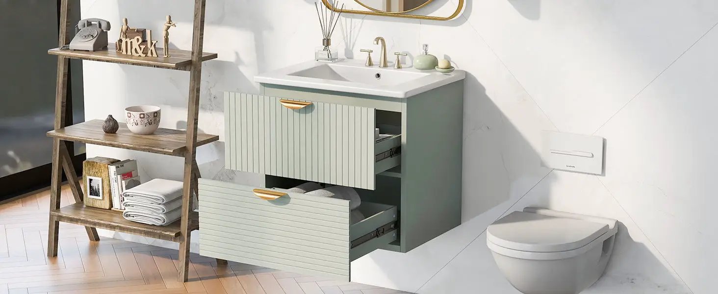 Modern Wall-Mounted Bathroom Vanity With 2 Drawers, Ideal For Small Bathrooms - Green by Unique Piece Furniture
