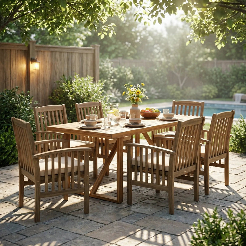 7 Pieces Acacia Wood Outdoor Dining Set by HouseOfZazla