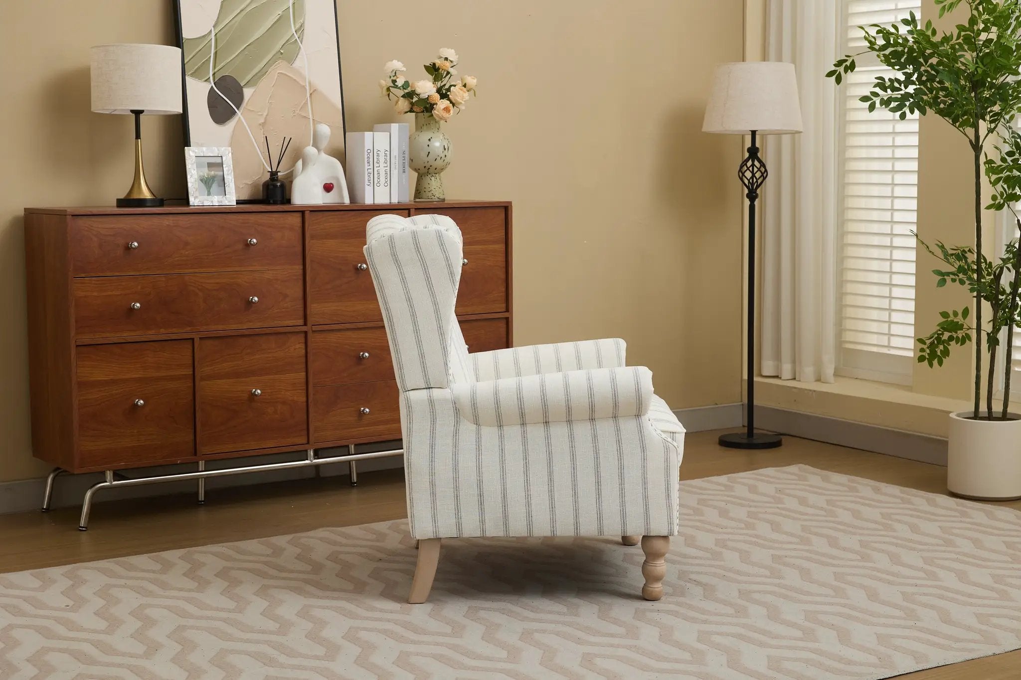 Modern Accent Chair with Retro Wood Legs and Floral Design by HouseOfZazla