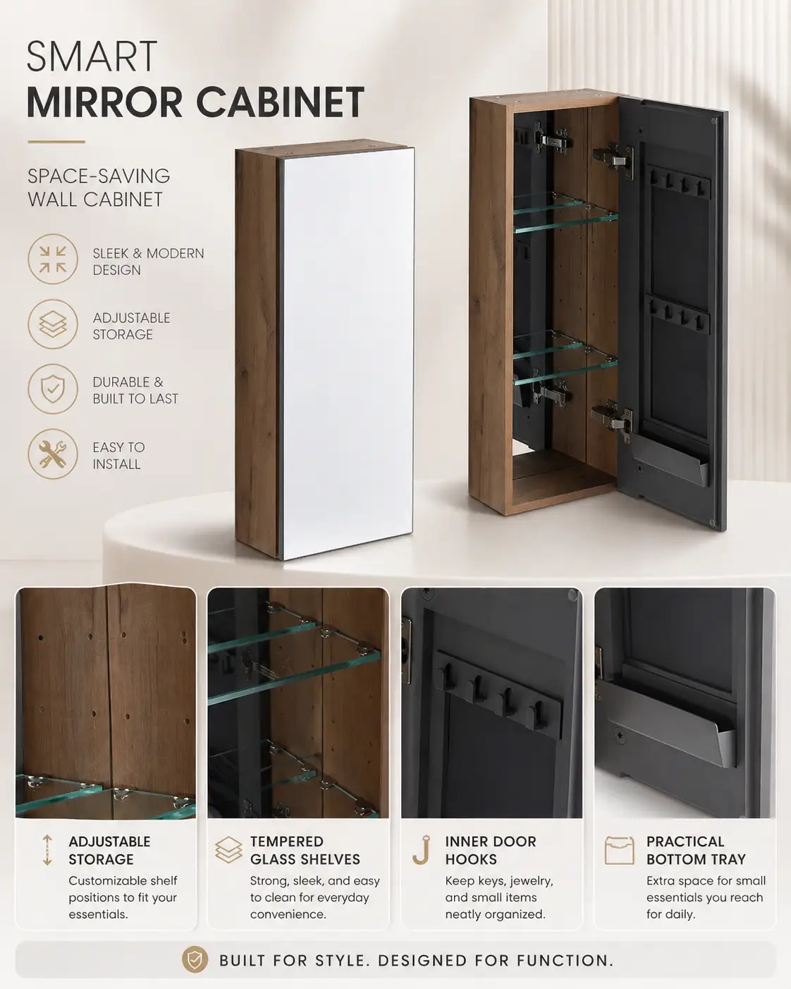 10'' Bathroom Mirror Cabinet with Storage by HouseOfZazla