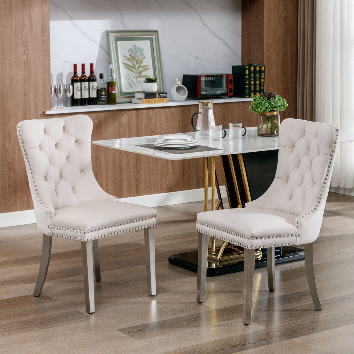 Contemporary Upholstered Dining Chair Set with Nailhead Trim - Multiple Colors, photo 6 of 24