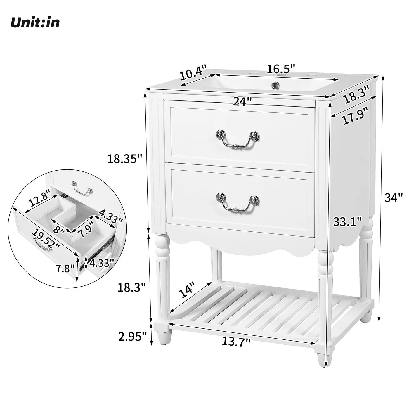 Wave Design Bathroom Vanity With Sink, 2 Drawers And Open Shelf by HouseOfZazla