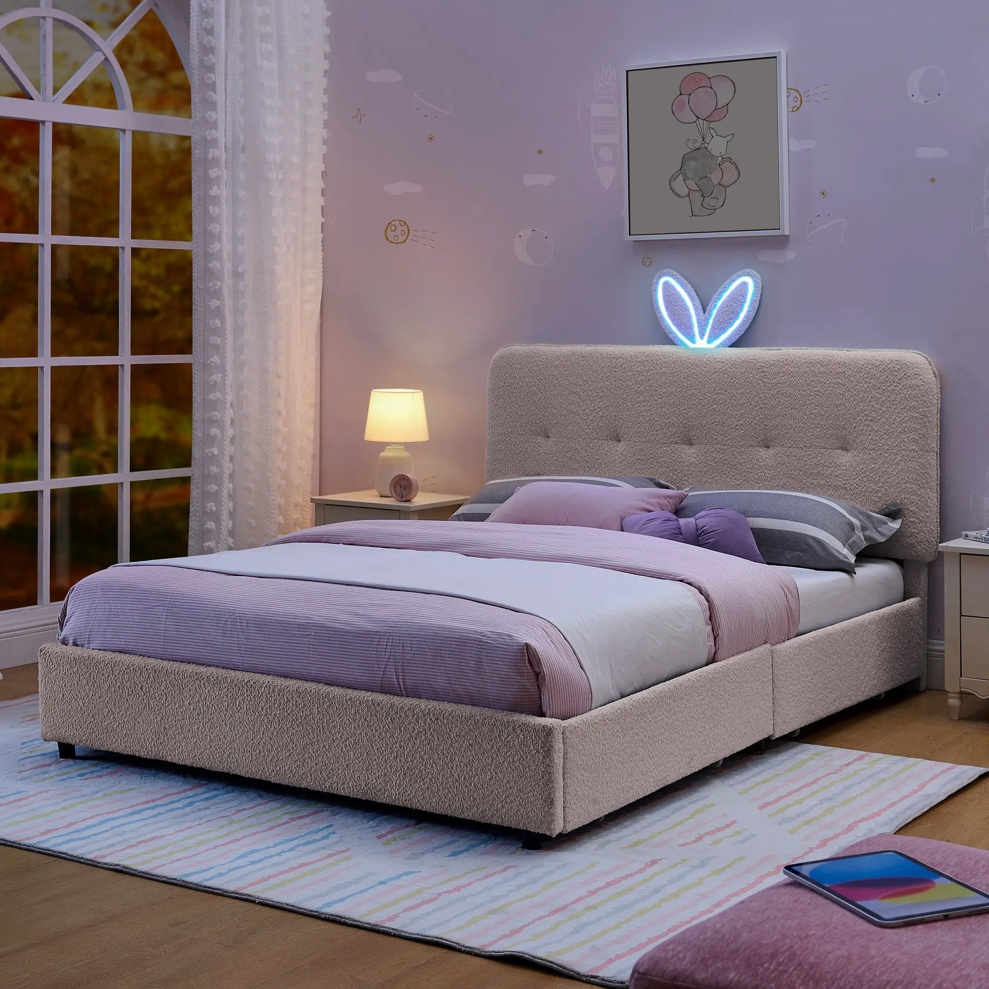 Full Size Kids Upholstered Bed with Oversized Rabbit Ear Headboard by HouseOfZazla