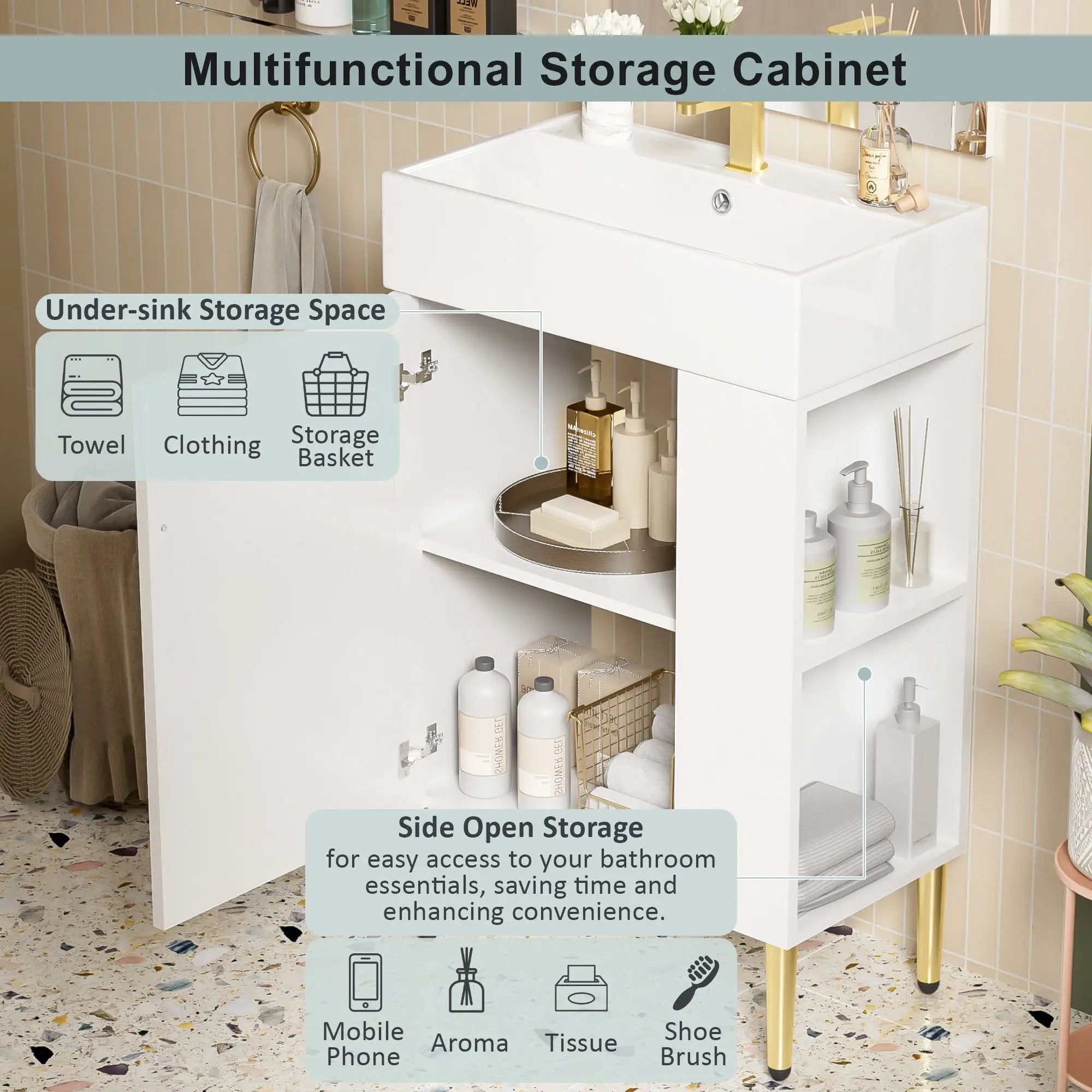 Bathroom Vanity, Combo Cabinet, Bathroom Storage Cabinet, Single Ceramic Sink by Unique Piece Furniture