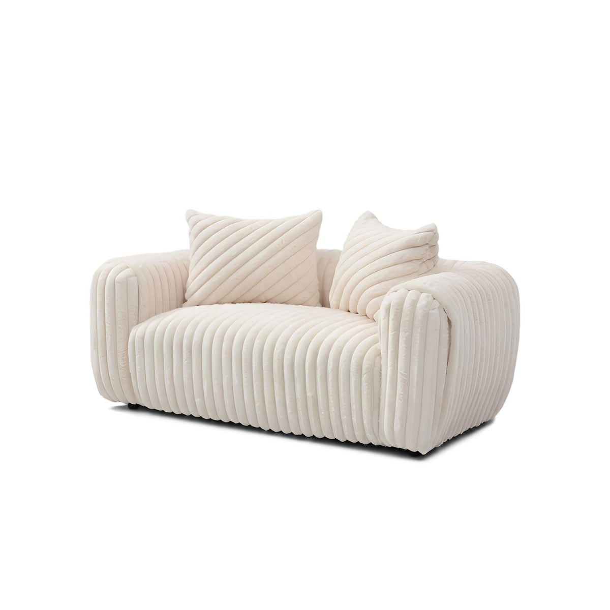 White Boucle Stationary Loveseat with Plush Cushioning - White, photo 5 of 6