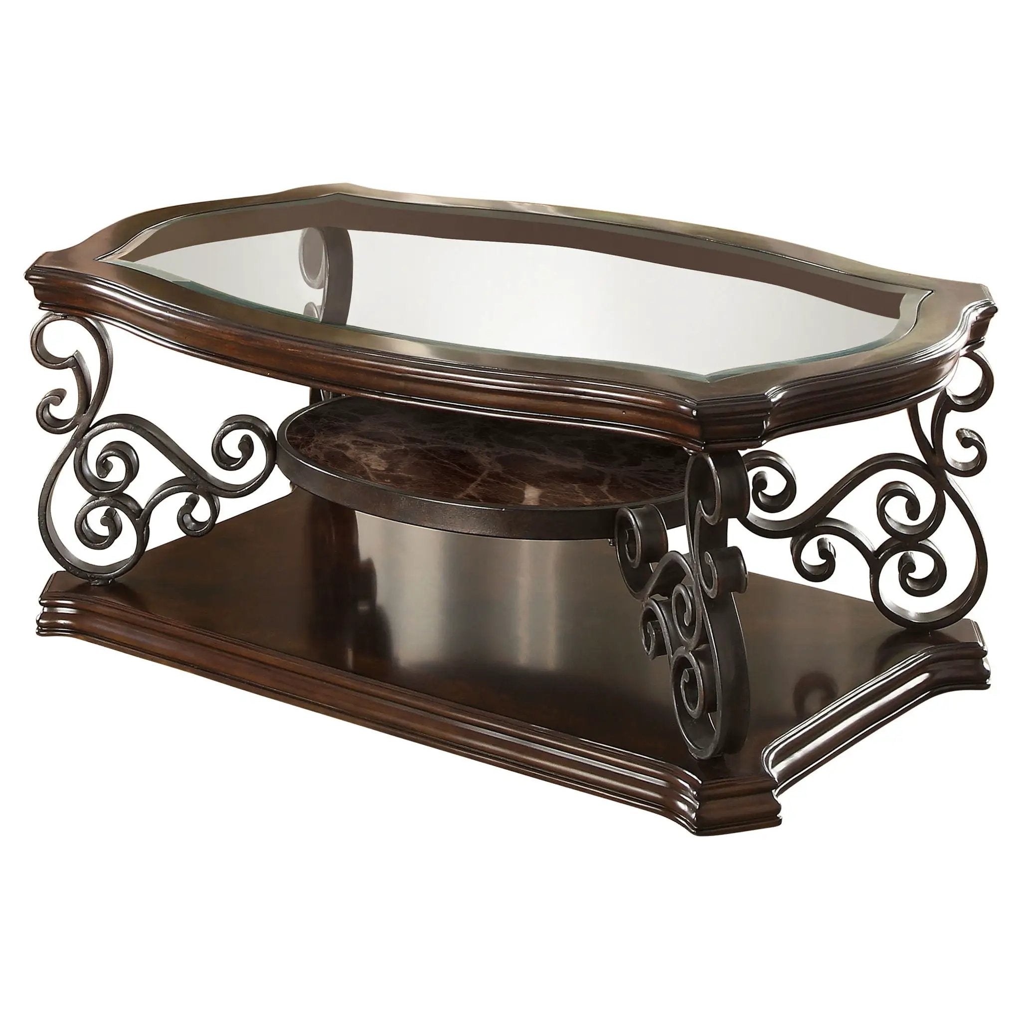Laney 1-shelf Glass Top Rectangular Coffee Table Deep Merlot by Unique Piece Furniture