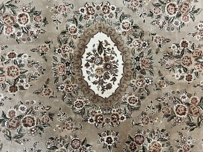 Sino Persian Rug 8x10, Soft Wool, Silk Highlights, Hand Knotted Vintage Carpet, Taupe & Ivory, Floral, Traditional Rug 8 x 10 by Jewel Rugs