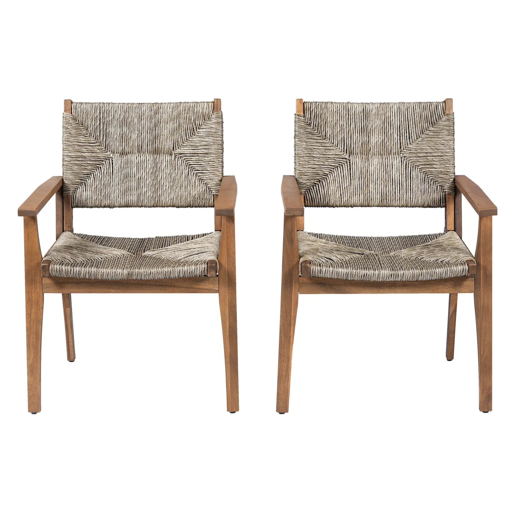 Durable Outdoor Dining Chair Set with Acacia Wood Frame and Wicker Seat by HouseOfZazla