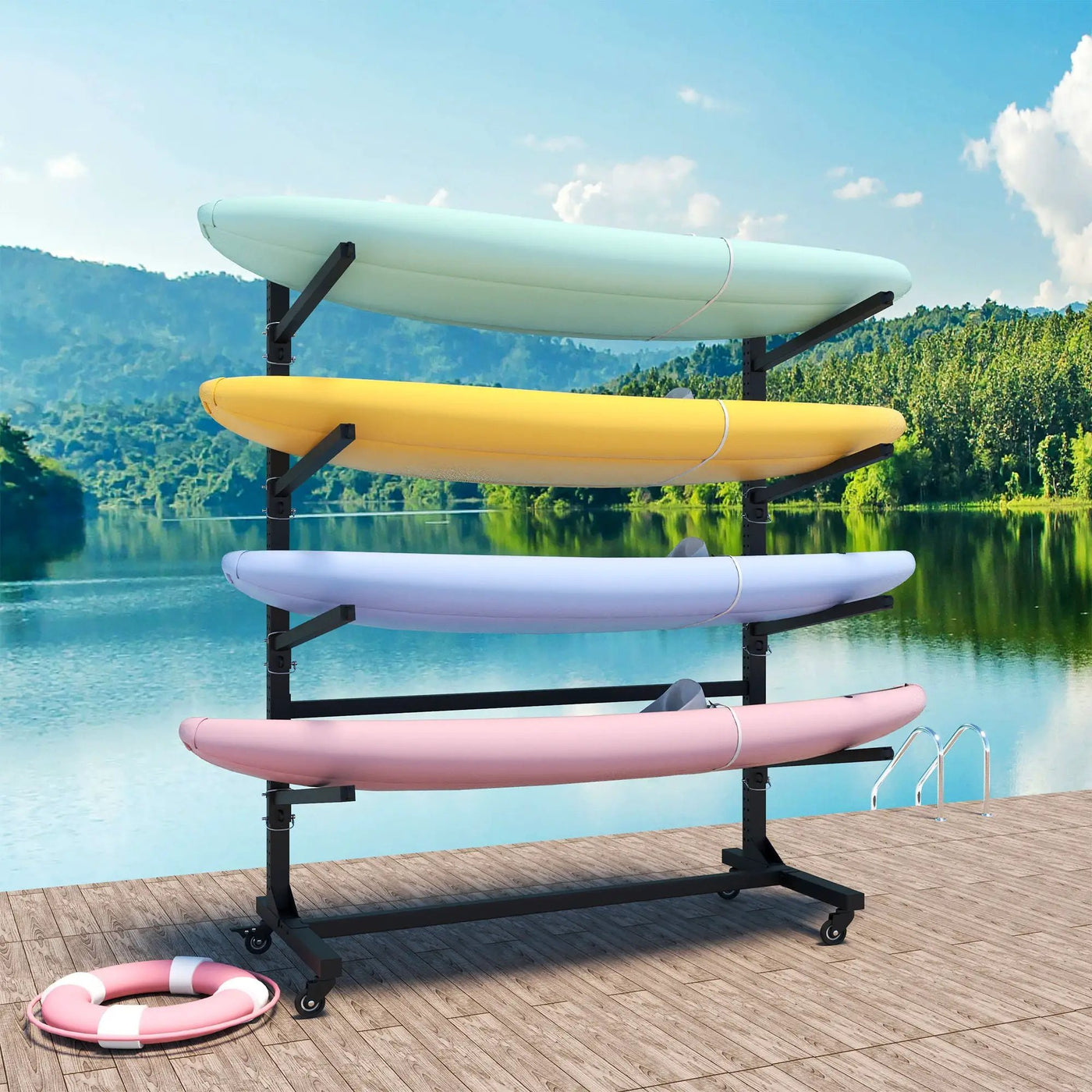 Freestanding Kayak Storage Rack With Lockable Wheels For Kayak, Canoe, Sup & Surfboard by HouseOfZazla