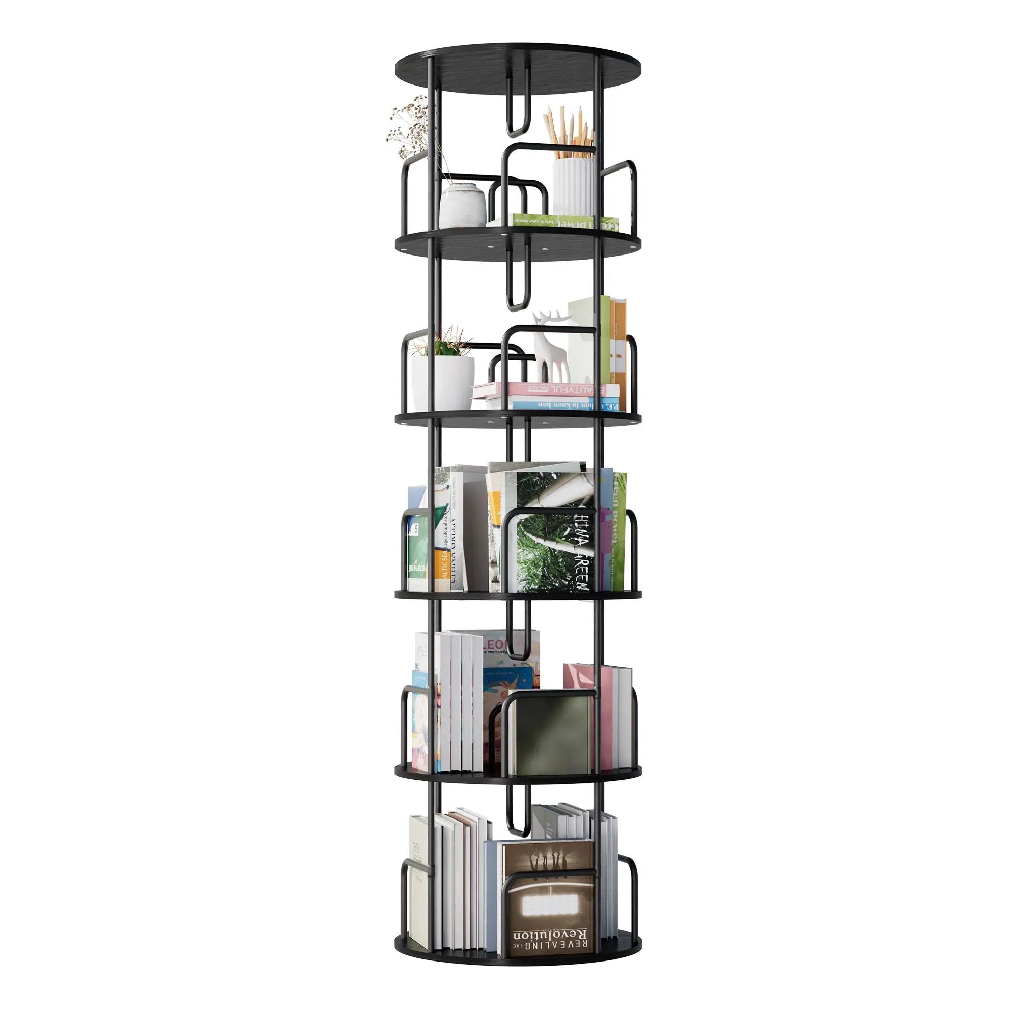 Rotating Bookshelf Tower 5 Tier Spinning 360 Degree Revolving Storage Shelf by HouseOfZazla
