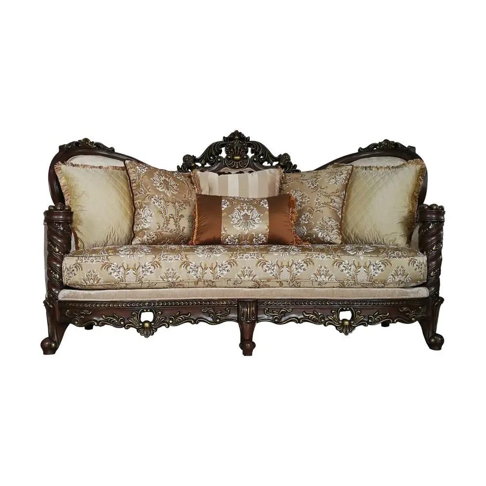 Devayne - Sofa With 6 Pillows (Same Lv01582) - Pattern Fabric & Dark Walnut by Unique Piece Furniture
