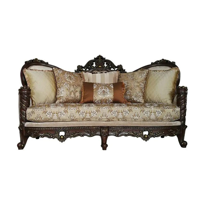 Devayne - Sofa With 6 Pillows (Same Lv01582) - Pattern Fabric & Dark Walnut by Unique Piece Furniture