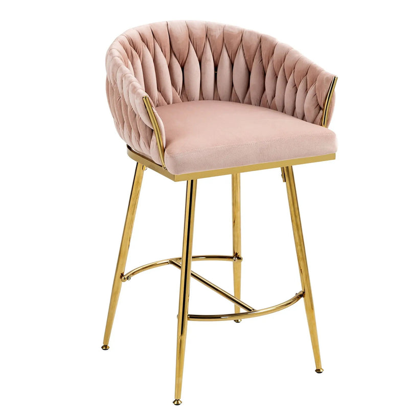 Counter Height Bar Stools Kitchen Island Counter Bar Stool With Hand - Wave Back, Golden Chromed Base And Footrest (Set of 2) - Pink by Unique Piece Furniture