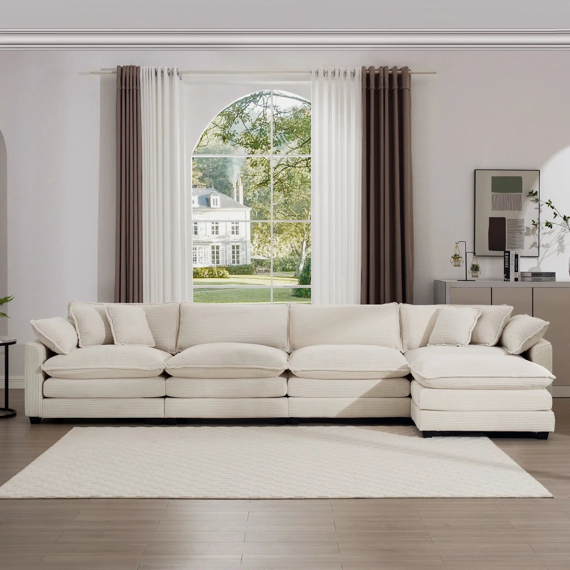 Modern Oversized Modular Cushion Sofa With Ottoman, Low Back, Deep Seating Sofa Set by Unique Piece Furniture